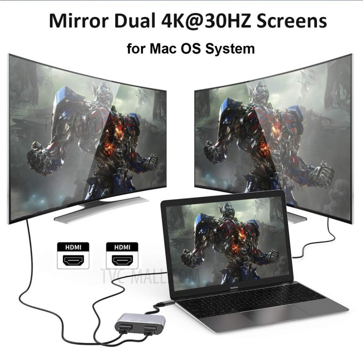 YK207 Aluminium Type-C Hub Adapter with Dual HDMI Video Output Converter-3