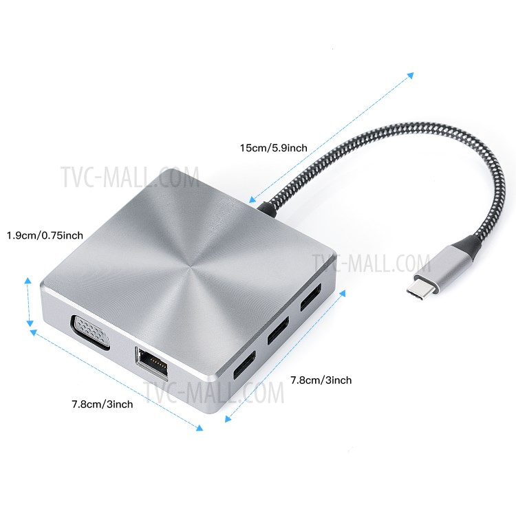 YK0160 10-in-1 Aluminium Type-C Hub Adapter USB-C Charging Adapter HUB - Grey-2