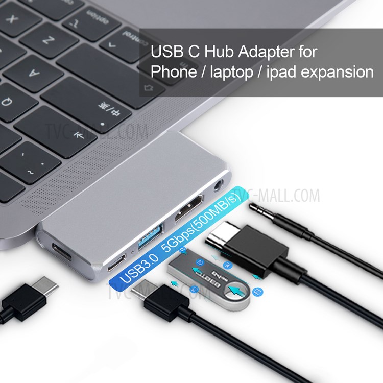 YK0180 5-port Multifunctional Expansion Type-C Hub Adapter-4