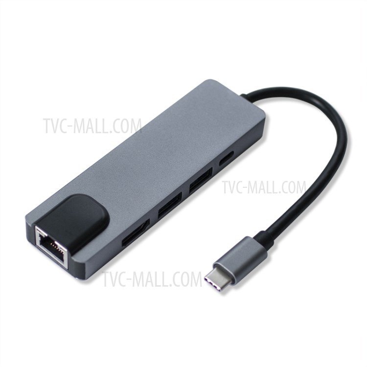 YK0206 Premium 5-in-1 Type-C Video Hub Multi-port Adapter with Thunderbolt 3+HDMI+3*USB3.0 Ports+Gigabit+SD/TF Port-2