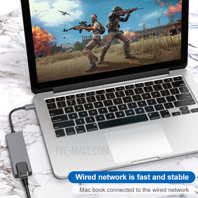 YK0206 Premium 5-in-1 Type-C Video Hub Multi-port Adapter with Thunderbolt 3+HDMI+3*USB3.0 Ports+Gigabit+SD/TF Port-4