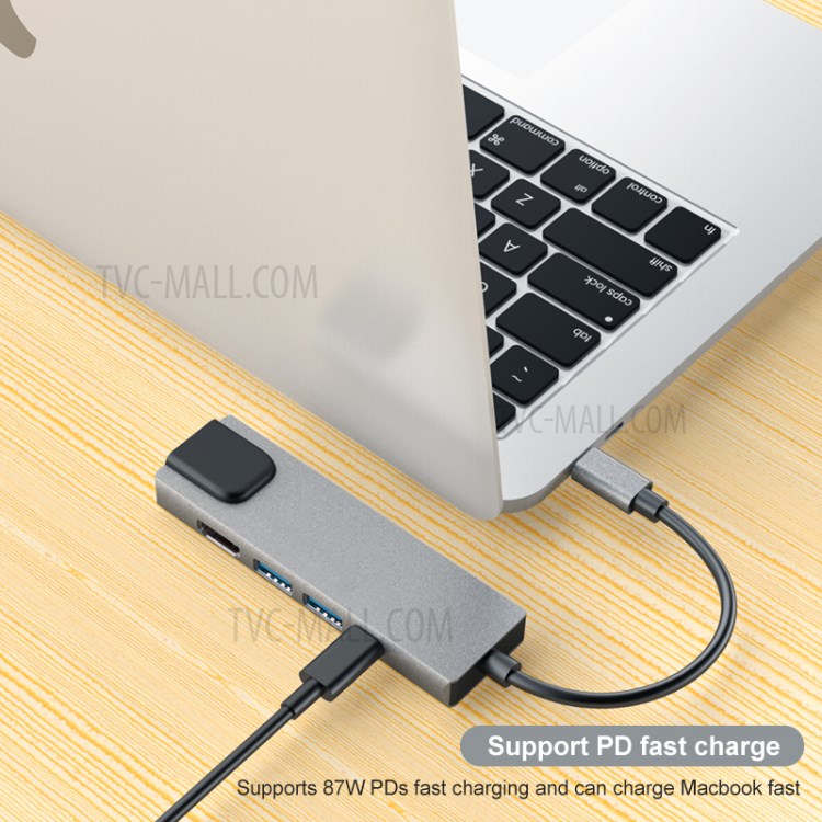 YK0206 Premium 5-in-1 Type-C Video Hub Multi-port Adapter with Thunderbolt 3+HDMI+3*USB3.0 Ports+Gigabit+SD/TF Port-5