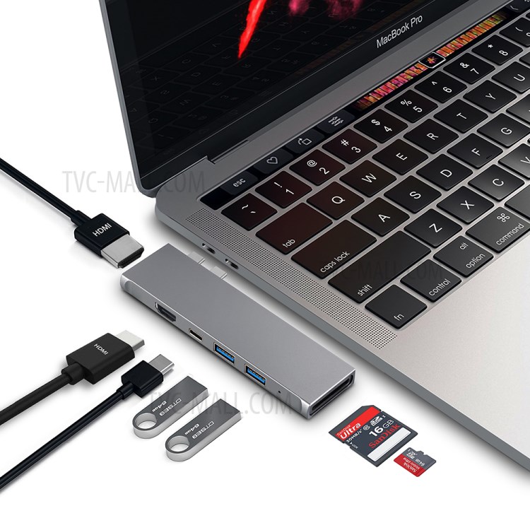 YK0150S 7-in-1 Converter Type-C Hub Dual USB-C Adapter with Dual HDMI 4K and SD/TF Port-1