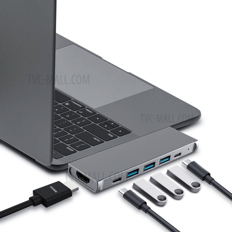 YK0150B 8-in-1 Type-C Hub Multi-port Adapter with USB-C Port+3*USB3.0 Ports+Thunderbolt 3+HDMI+SD/TF Port-4