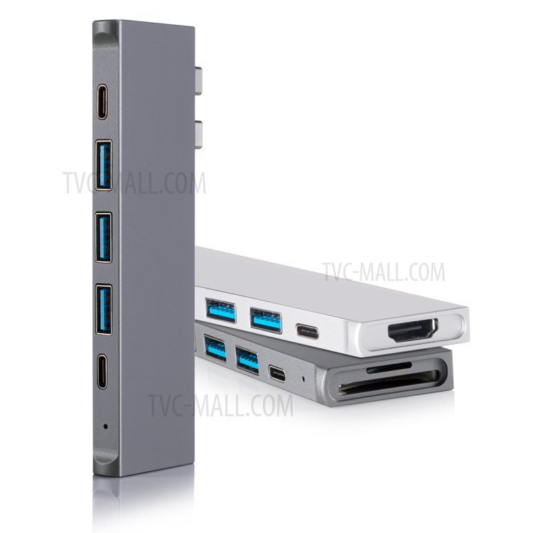 YK0150B 8-in-1 Type-C Hub Multi-port Adapter with USB-C Port+3*USB3.0 Ports+Thunderbolt 3+HDMI+SD/TF Port-6
