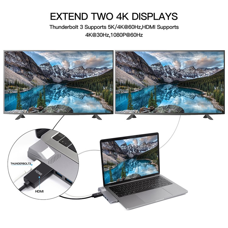 YK0168 8-in-1 Multi-port Adapter Type-C Hub with Thunderbolt 3+HDMI+3*USB3.0 Ports+Gigabit+SD/TF Port-3