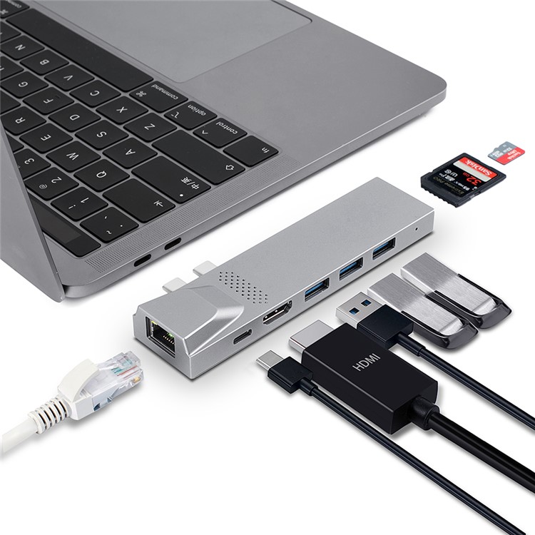 YK0168 8-in-1 Multi-port Adapter Type-C Hub with Thunderbolt 3+HDMI+3*USB3.0 Ports+Gigabit+SD/TF Port-7