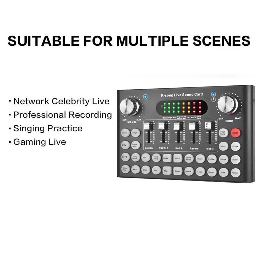 F007 Mobile Phone Computer K Song Live Sound Card Voice Changer Device Audio Mixer Built-in Multiple Sound Effect-10