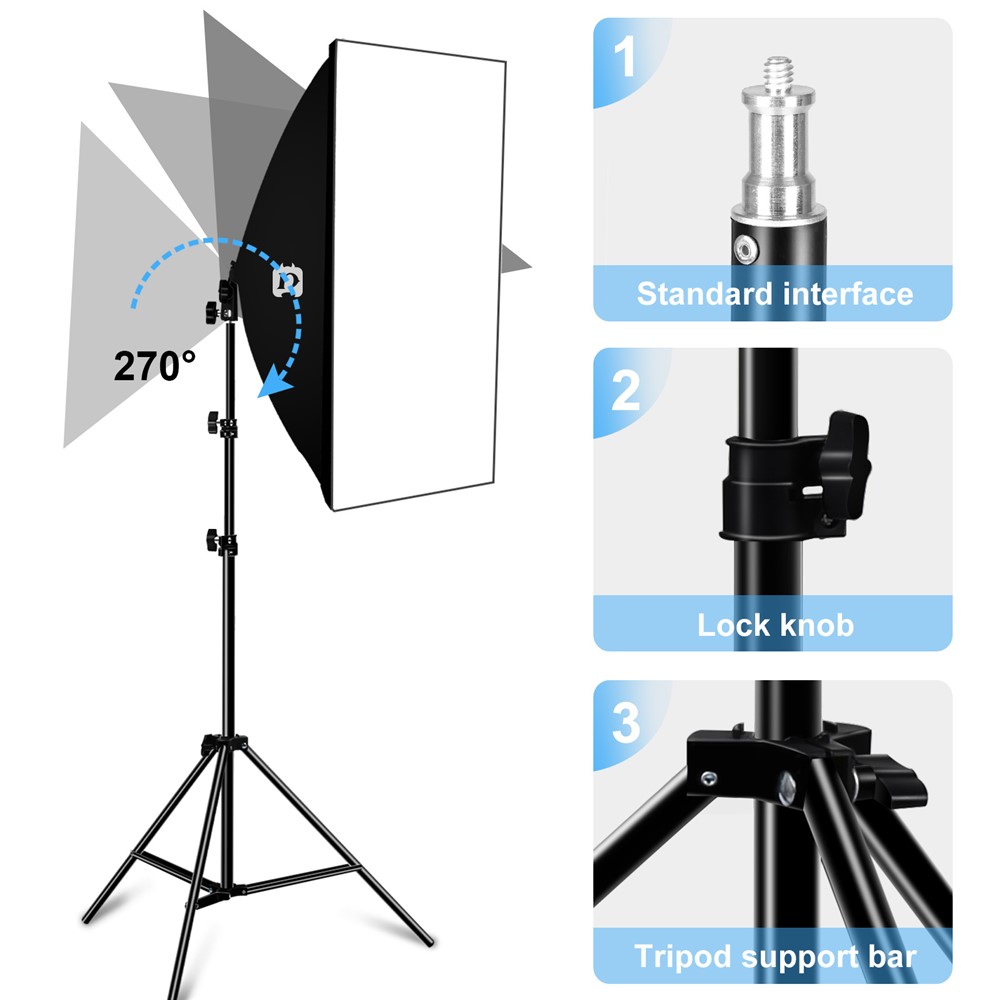 PULUZ Photography Lighting Light Tripod+50x70cm Photo Studio Softbox+E27 LED Lamp Bulb - EU Plug-3
