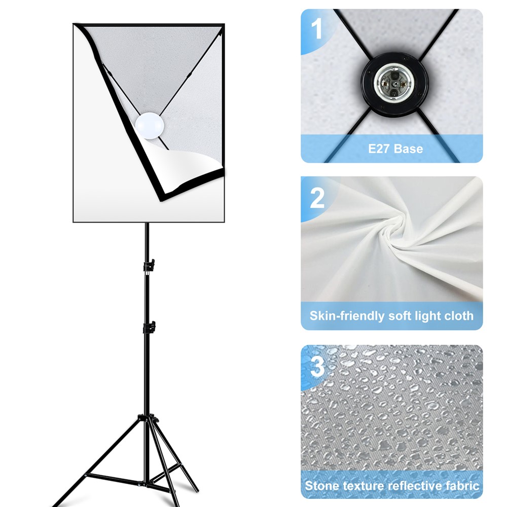 Puluz Photography Lighting Light Tripode+50x70cm Photo Studio Softbox+bulbo Della Lampada LED E27 - Plug-4