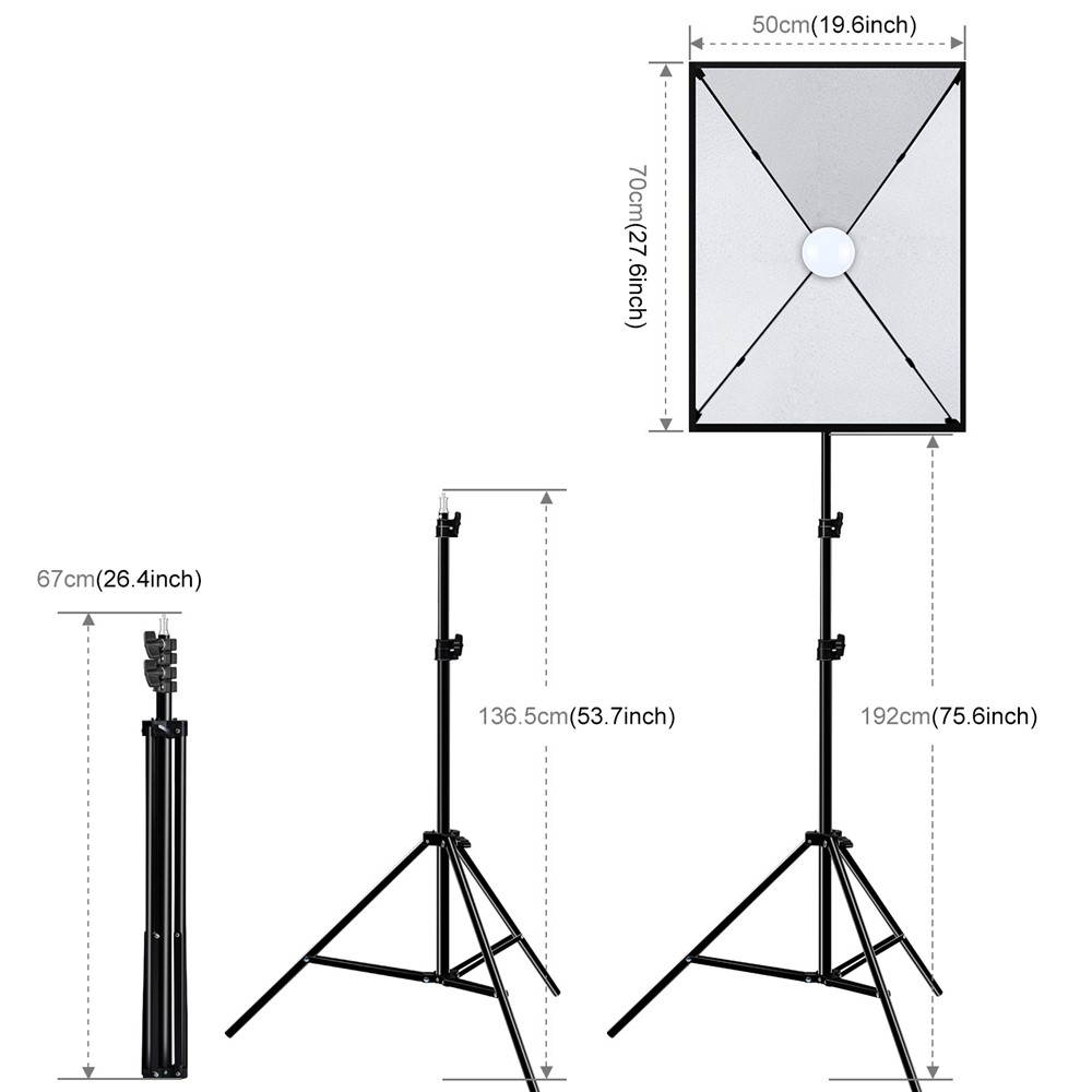 Puluz Photography Light Light Leatrod+50x70cm Photo Studio Softbox+E27 Led Lamp Bulb - ес