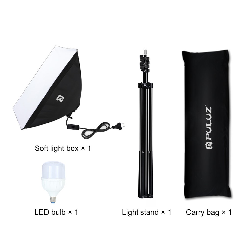 Puluz Photography Lighting Light Tripode+50x70cm Photo Studio Softbox+bulbo Della Lampada LED E27 - Plug-9