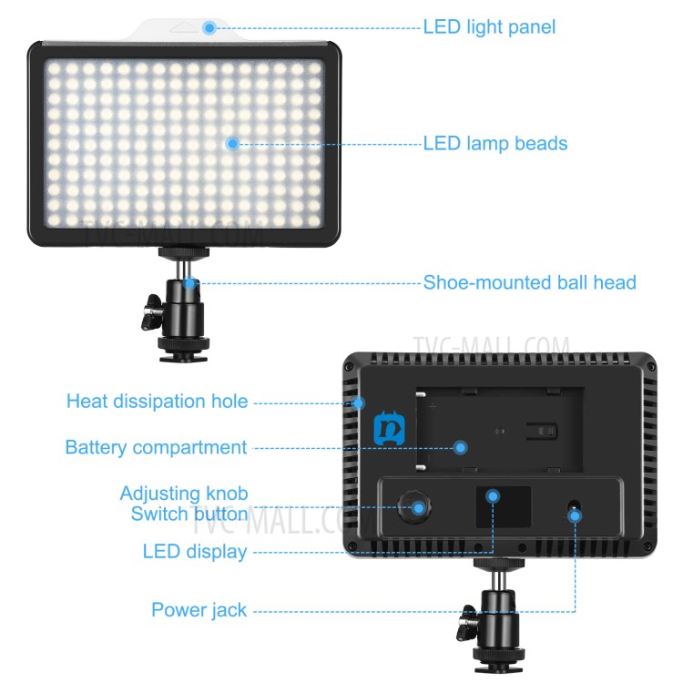 PULUZ PU4117 176 LED 12W 3300-5600K Dimmable Studio Luce Per Video E Riprese Fotografiche-2