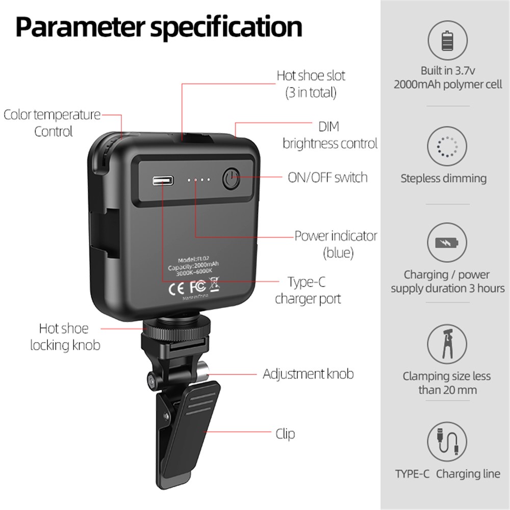 WONEW FL02 Camera LED Fill Light 3000-6000K Dimmable Mobile Phone Camera Computer Live Broadcast Photography Light-4