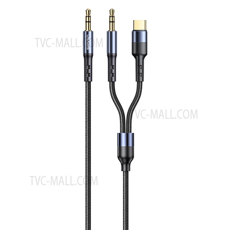 USAMS US-SJ555 1.2m 3.5mm to 3.5mm+Type-C Braided Aluminum Alloy HiFi Sound Audio Adapter Cable