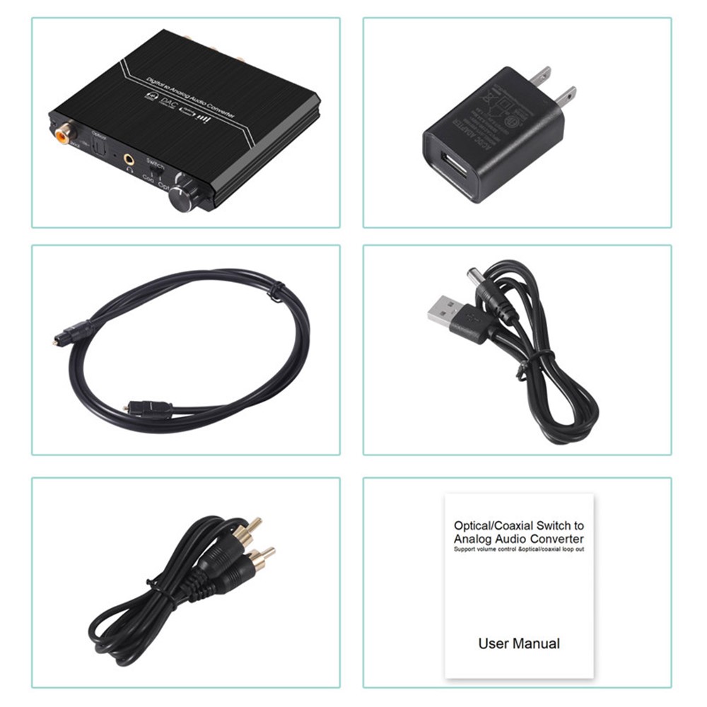 AY113 Optical Coaxial Adapter Digital to Analog DAC Audio Converter with Volume Control Knob-6