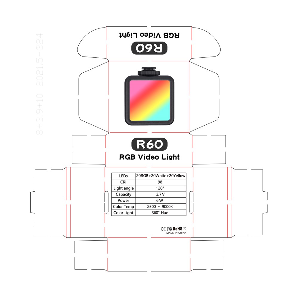 ADAI R60 Mini RBG Livestreaming Colorful Fill Light Ambient Lighting for Video/Vlog/Photography-10