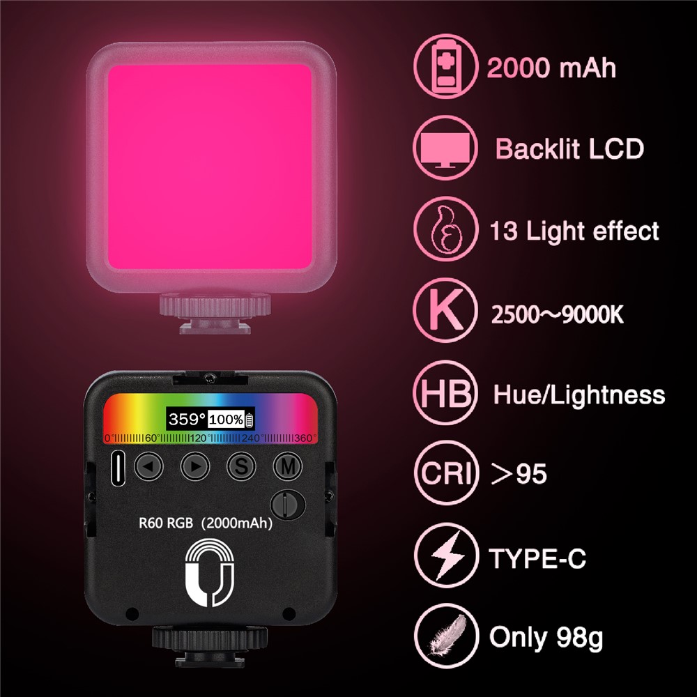 ADAI R60 Mini RBG Livestreaming Colorful Fill Light Ambient Lighting for Video/Vlog/Photography-2