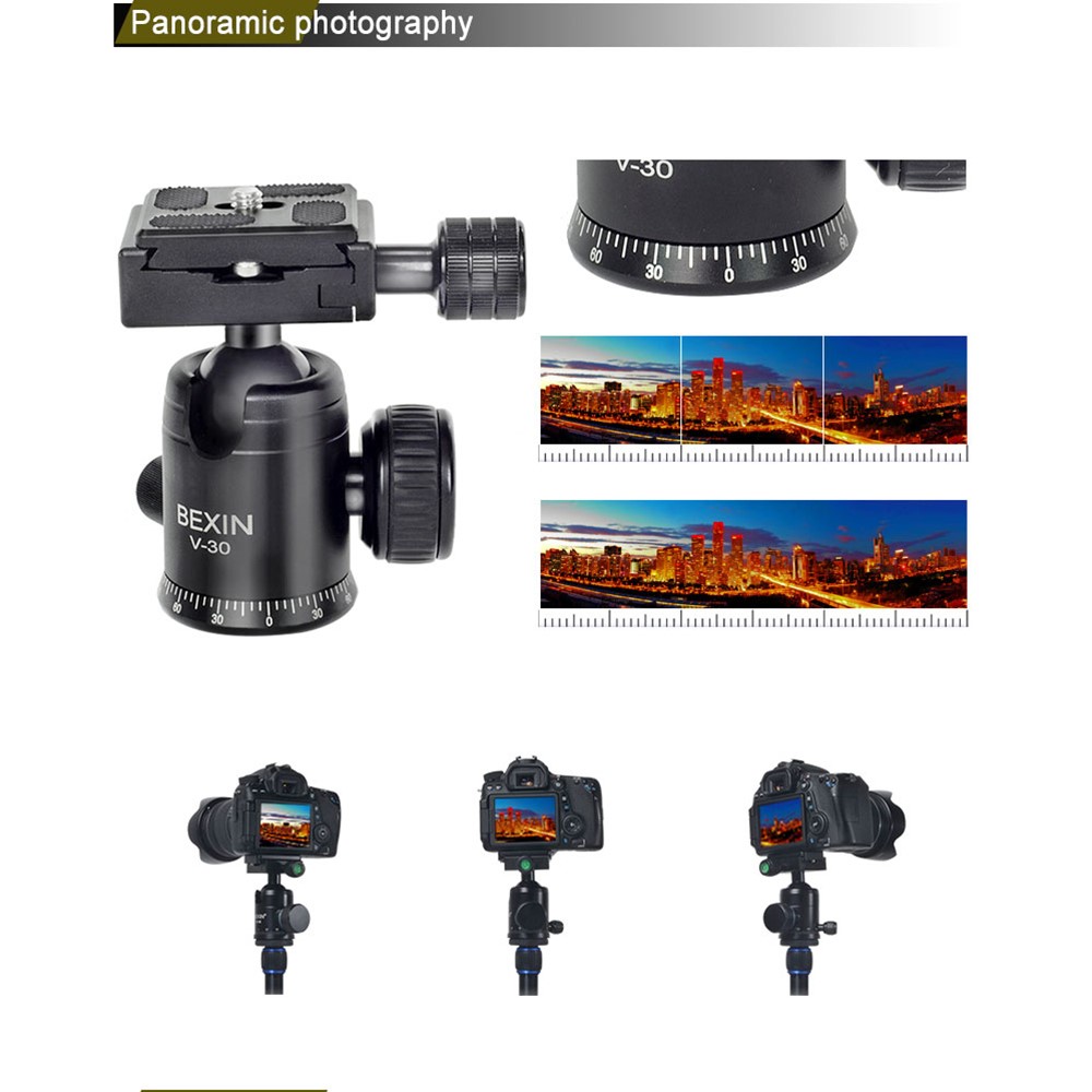 BEXIN V-30 Portable 360 Degree Rotating Ball Head Panoramic Shooting Camera Tripod Adapter-9