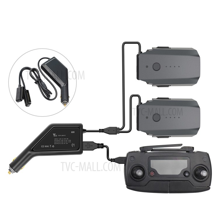 3-in-1 Dual-Battery Car Charger Safe Fast Remote Controller Outdoor Charging Intelligent with USB Port for DJI Mavic Pro-1