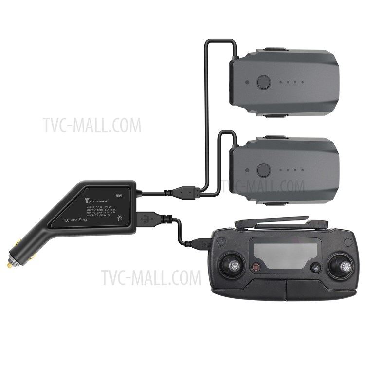 3-in-1 Dual-Battery Car Charger Safe Fast Remote Controller Outdoor Charging Intelligent with USB Port for DJI Mavic Pro-3