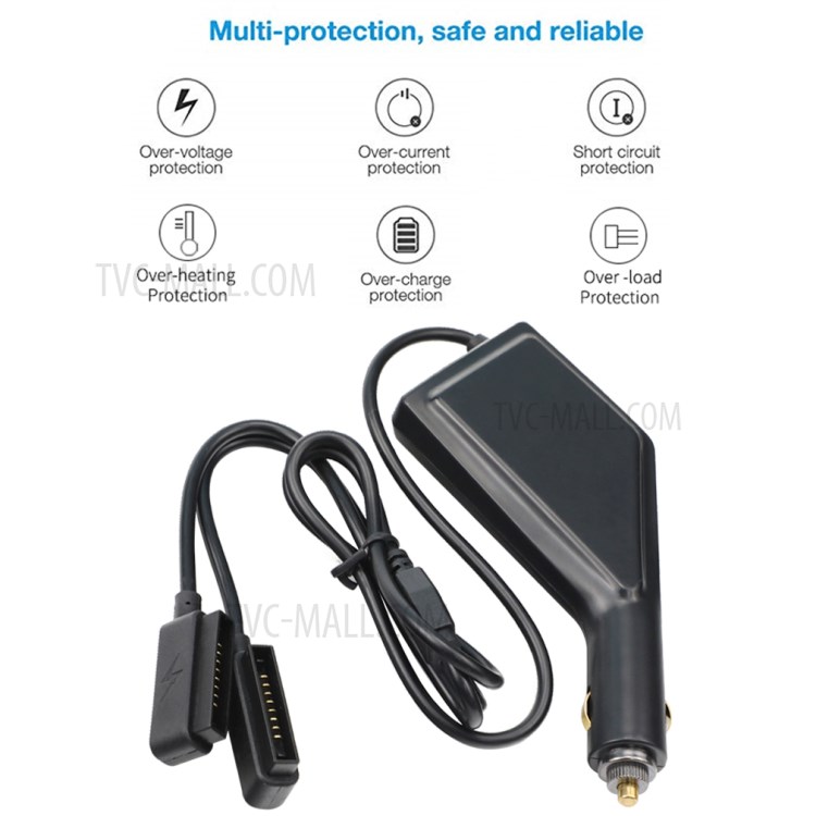 3-in-1 Dual-Battery Car Charger Safe Fast Remote Controller Outdoor Charging Intelligent with USB Port for DJI Mavic Pro-6