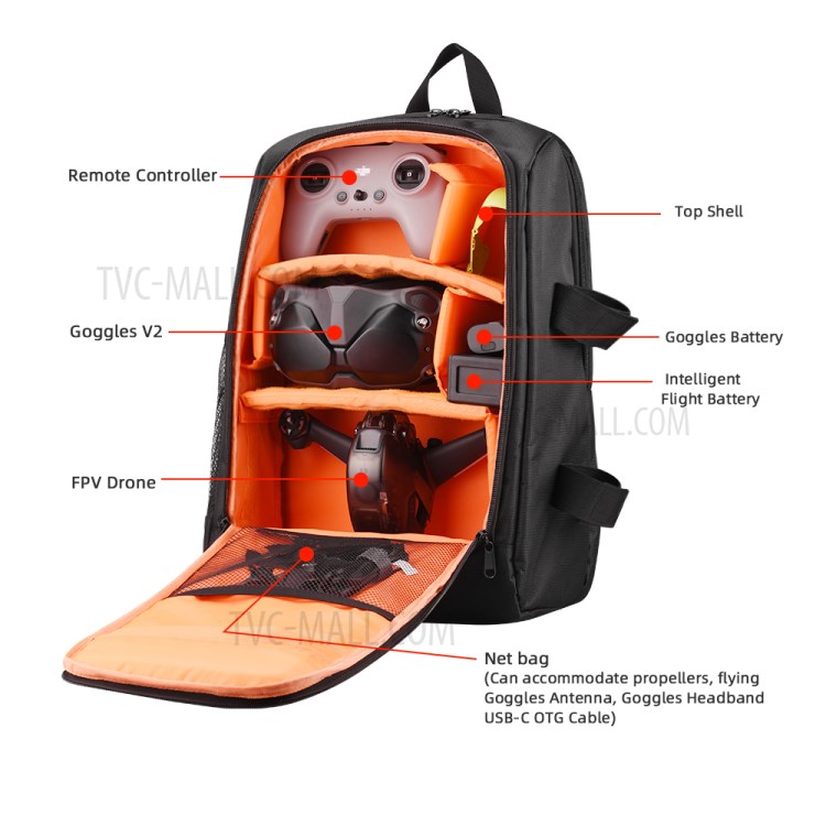 EWB8447 Nylon Backpack Protective Shoulder Bag for DJI FPV Combo Drone Remote Controller Accessories - Orange-3