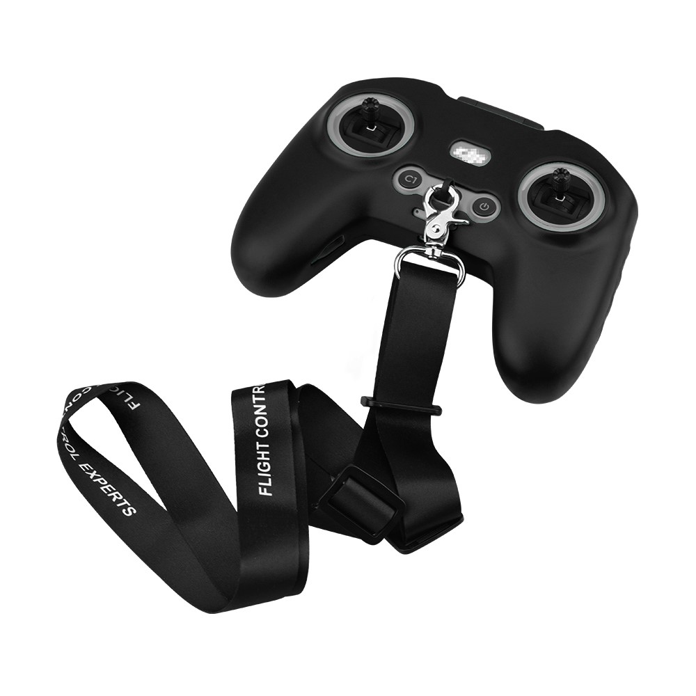 EWB8494_2+max2473 Soft Silicone Sleeve Anti-scratch Protective Cover with Lanyard for DJI FPV Combo Remote Controller - Black+Black-4