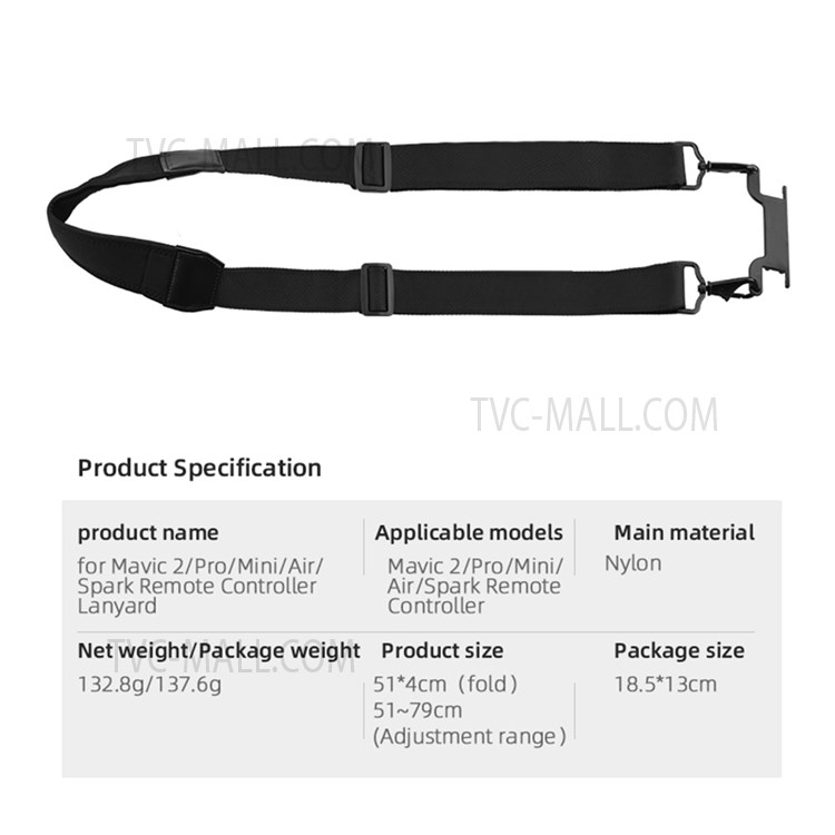 ZZCP8765 For DJI Mavic 2/Pro/Mini/Air/Spark Remote Control Wide Thick Lanyard Hanging Neck Strap with Double Buckle-3