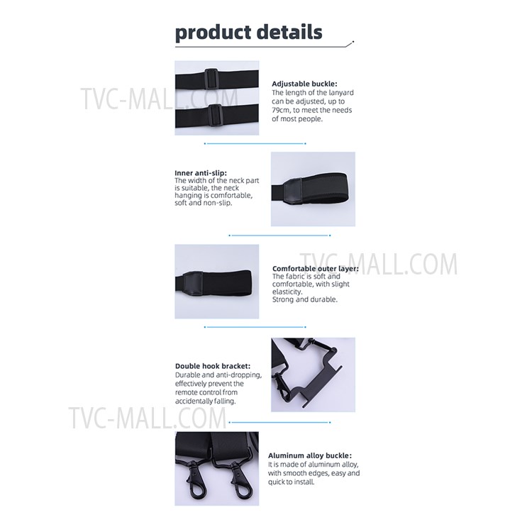 ZZCP8765 For DJI Mavic 2/Pro/Mini/Air/Spark Remote Control Wide Thick Lanyard Hanging Neck Strap with Double Buckle-7