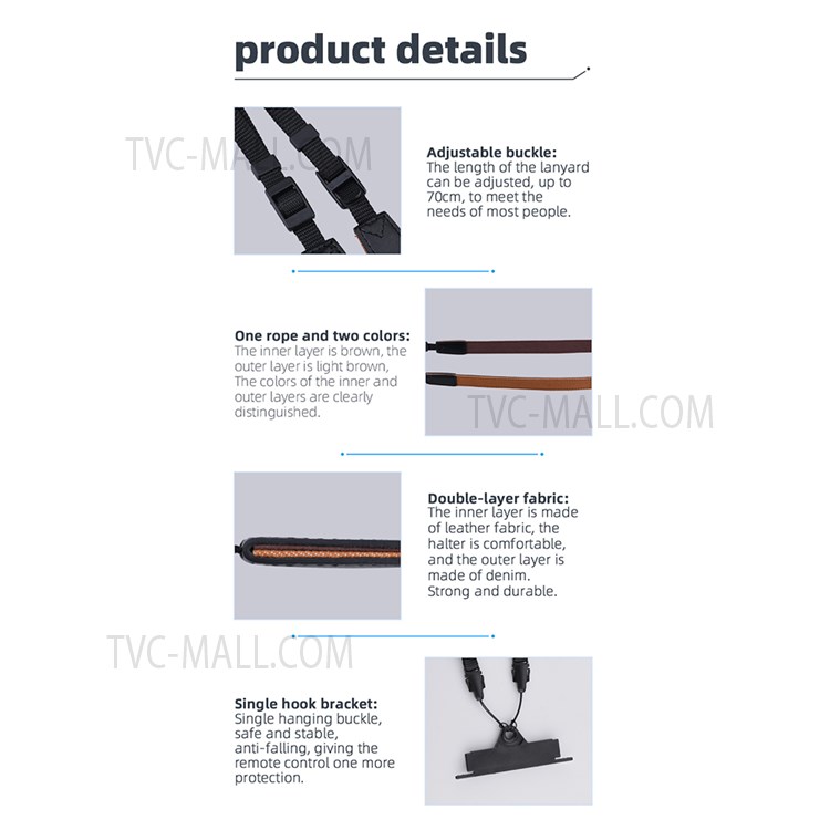 ZZCP8767 For DJI Mavic 2/Pro/Mini/Air/Spark Remote Control Lanyard Neck Strap with Bracket - Black-10