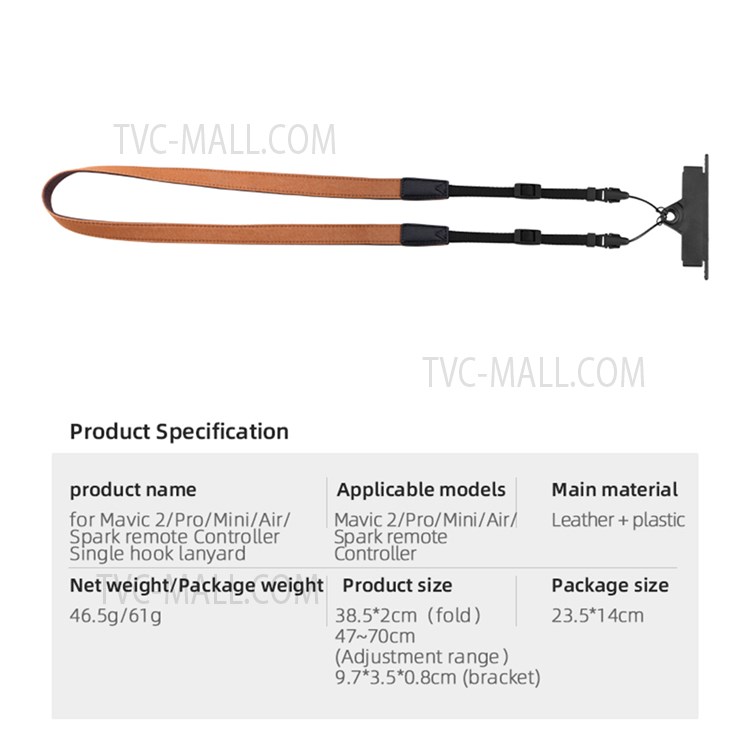 ZZCP8767 For DJI Mavic 2/Pro/Mini/Air/Spark Remote Control Lanyard Neck Strap with Bracket - Black-6