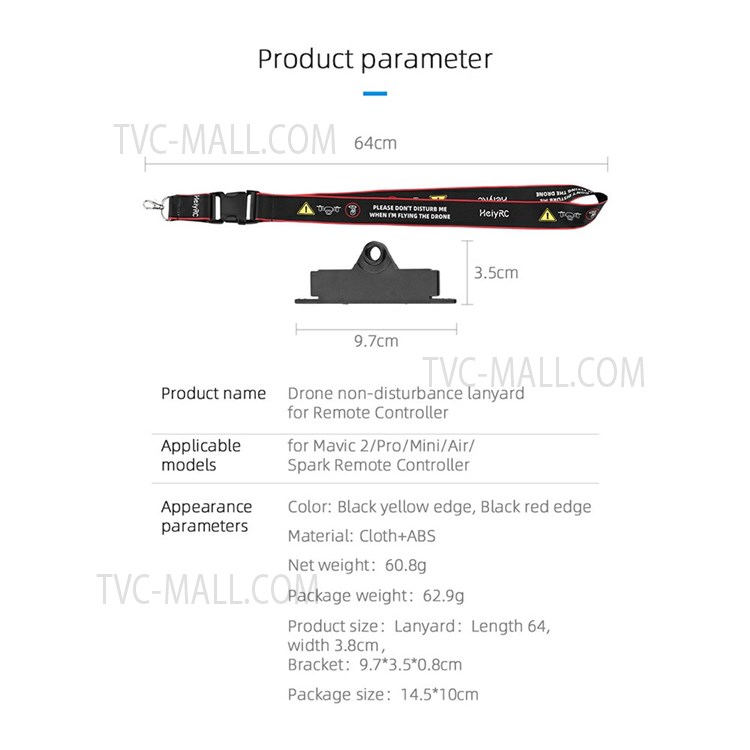 ZZCP8768 Lanyard Neck Strap with Hook Bracket for DJI Mavic 2/Pro/Mini/Air/Spark Remote Control - Black/Red Edge-10