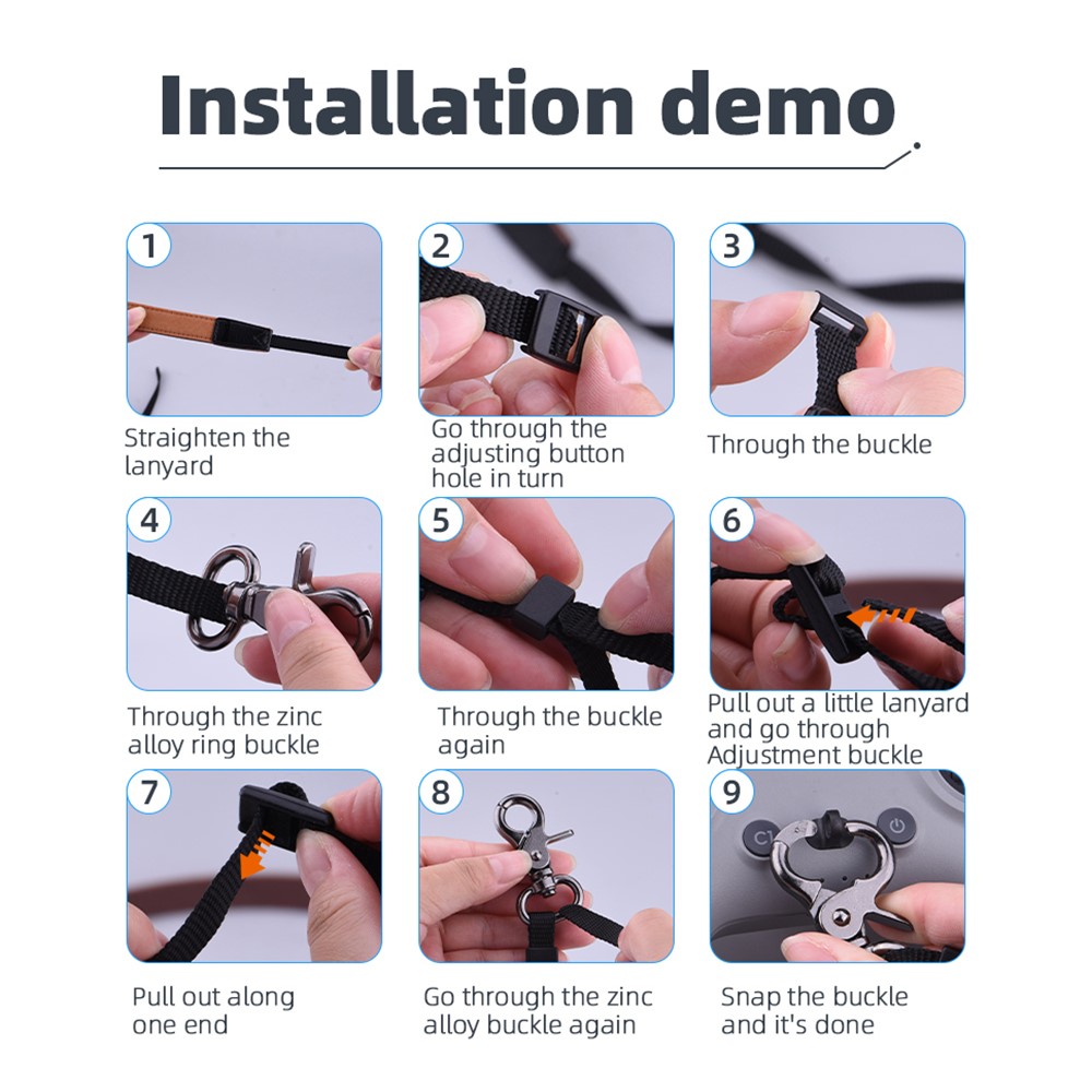 UTAIDU EWB8664_2+EWB8494_2 For DJI FPV Remote Control Lanyard Strap + Silicone Sleeve Protective Cover - Black-8