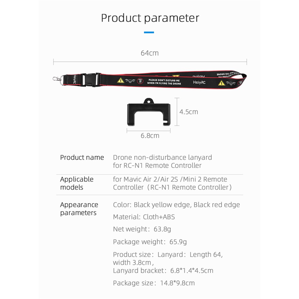 HEIYRC EWB8743 Adjustable Neck Strap Lanyard Shoulder Belt for Mavic Air 2/Air 2S /Mini 2 RC-N1 Remote Controller - Black Red Edge-5
