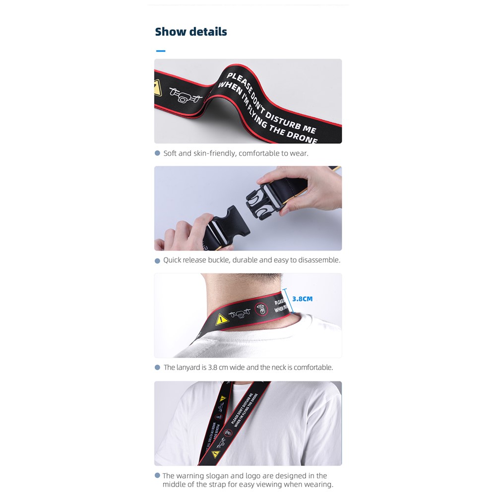 HEIYRC EWB8743 Adjustable Neck Strap Lanyard Shoulder Belt for Mavic Air 2/Air 2S /Mini 2 RC-N1 Remote Controller - Black Red Edge-9