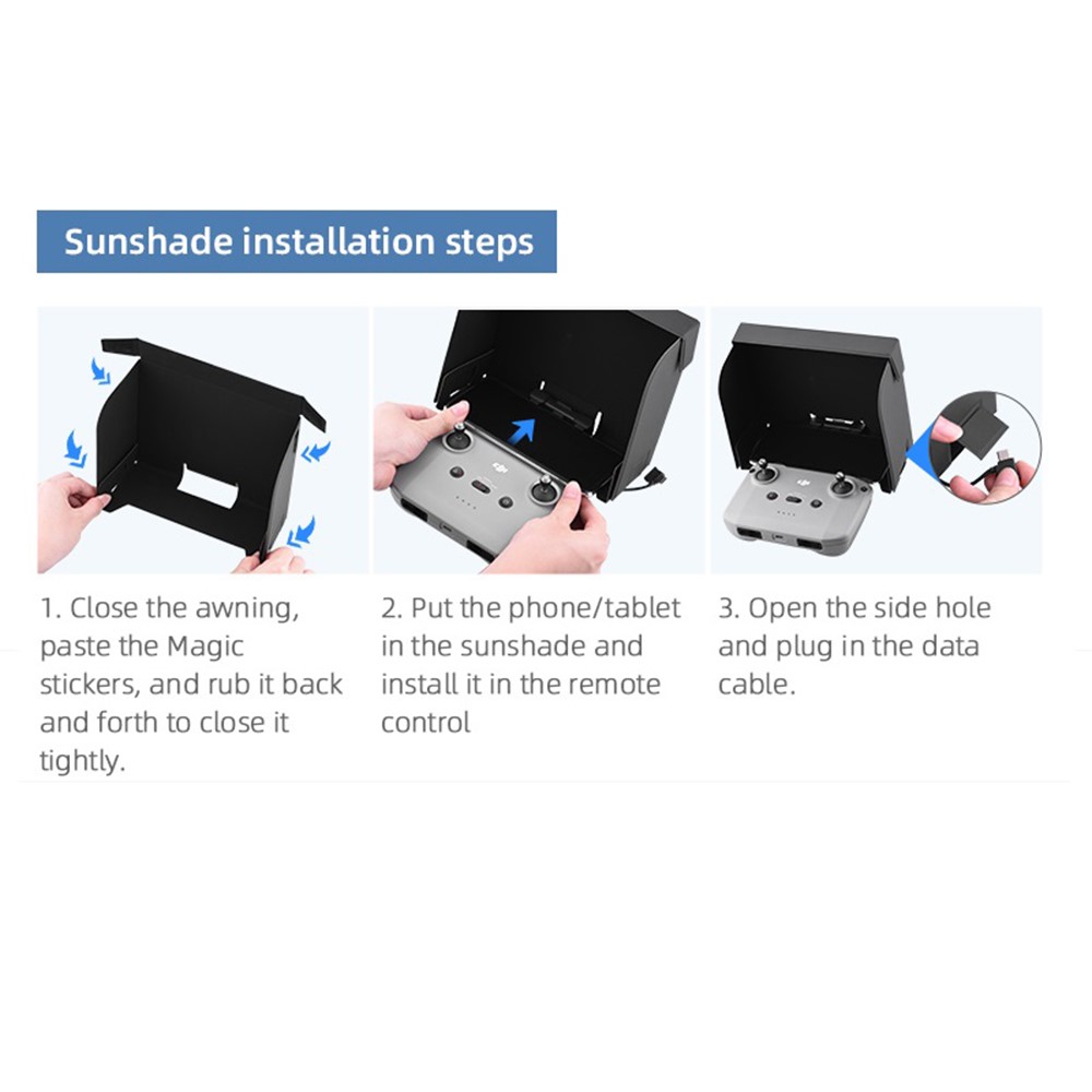 EWB8651+EWB8650 Remote Control Support + 8-inch Monitor Sun Hood Sunshade for DJI Mavic Air 2/Air 2S/Mini 2-6