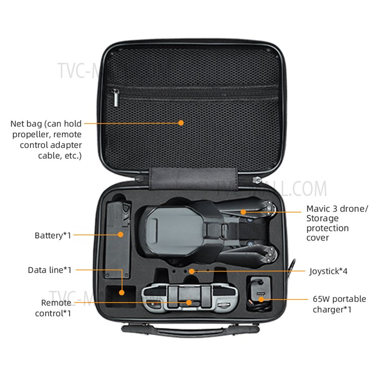 EWB9052 Hard Shell Waterproof Storage Box Carrying Case for DJI Mavic 3 Drone - Black-7