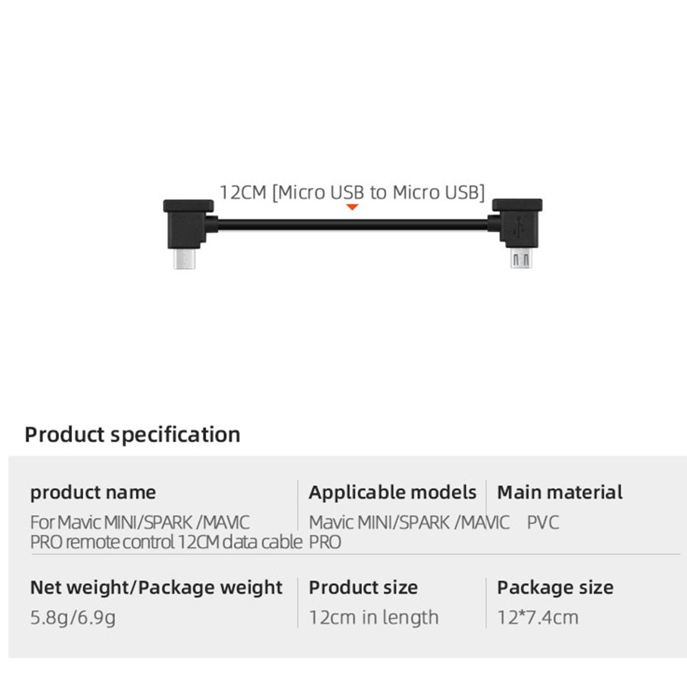 EWB8427 12cm PVC Remote Control Data Connected Cable for DJI Mavic Mini/Mavic 2/Spark/Mavic Pro/Mavic Air - Micro USB to Micro USB-5