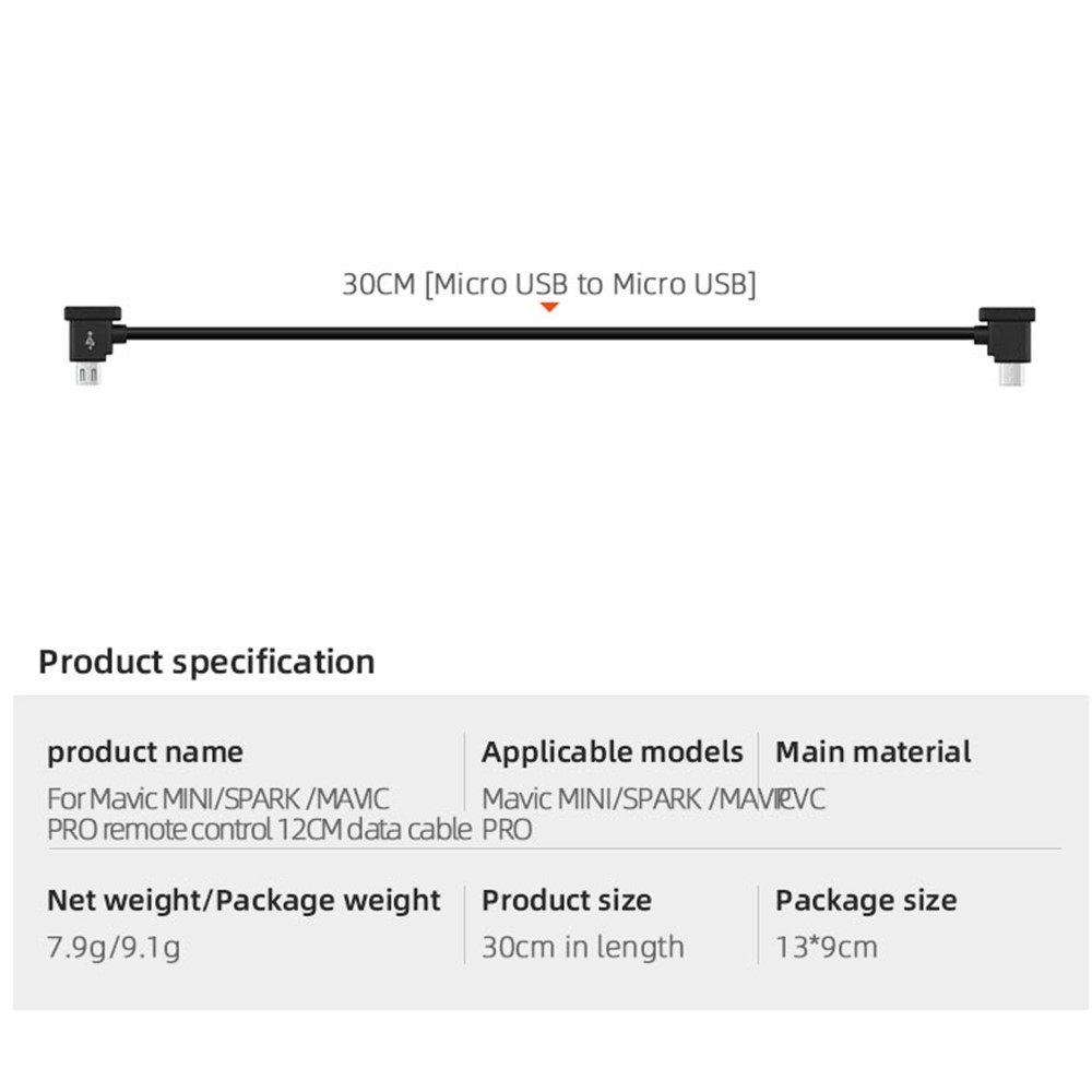 EWB8426 30cm Remote Controller Data Cable for DJI Mavic Mini/Spark/Mavic Pro/Mavic Air - Micro USB to Micro USB-5