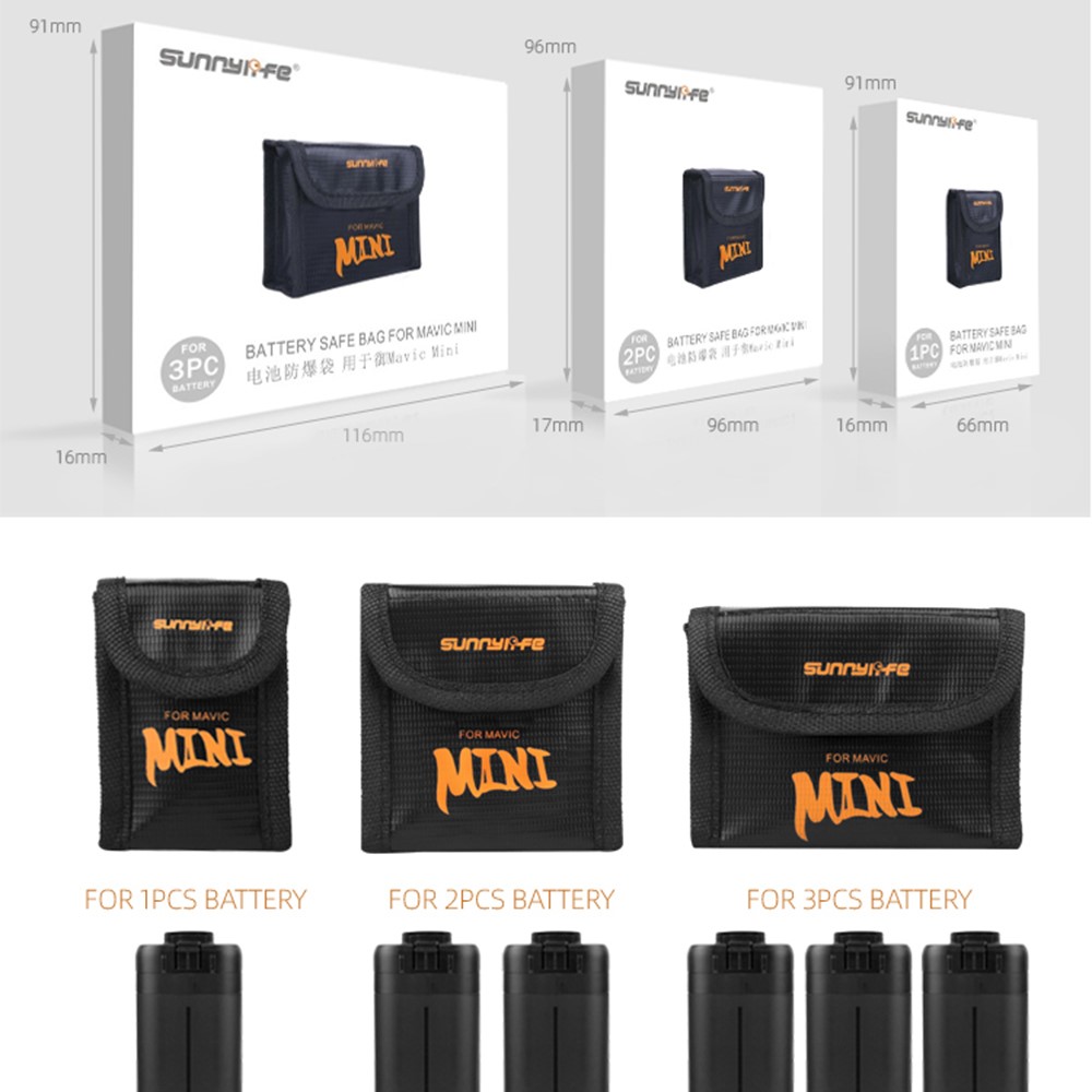 SUNNYLIFE DC296 Scratch-resistant Explosion-Proof Battery Safe Bag Fireproof Batteries Protector Storage Case for DJI Mini SE/2/Mavic Mini (3Pcs Batteries Version)-7