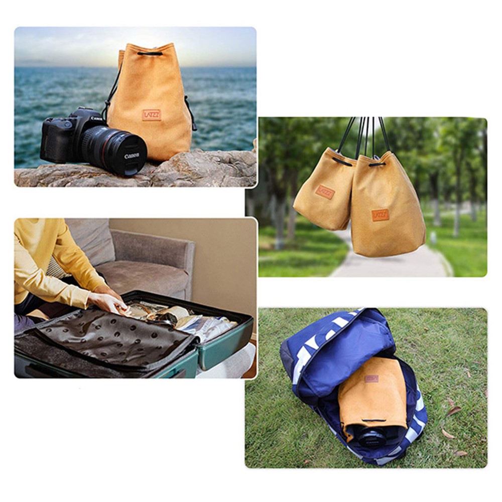 LATZZ Camera Drawstring Bag Vintage DSLR Camera Bag Soft Lens Daypack for Traveling - Blackish Green-5
