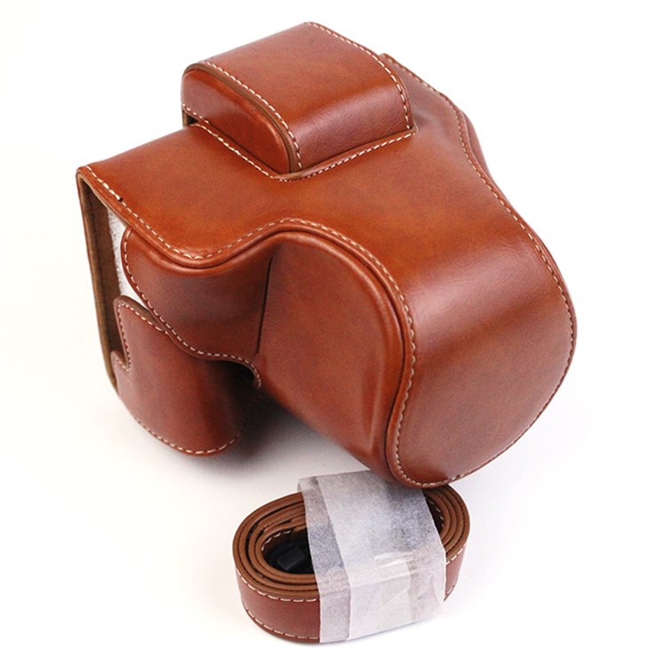 For Canon EOS M50/M50 Mark II Retro Style PU Leather Camera Bag Shockproof Protective Cover with Shoulder Strap - Brown-5