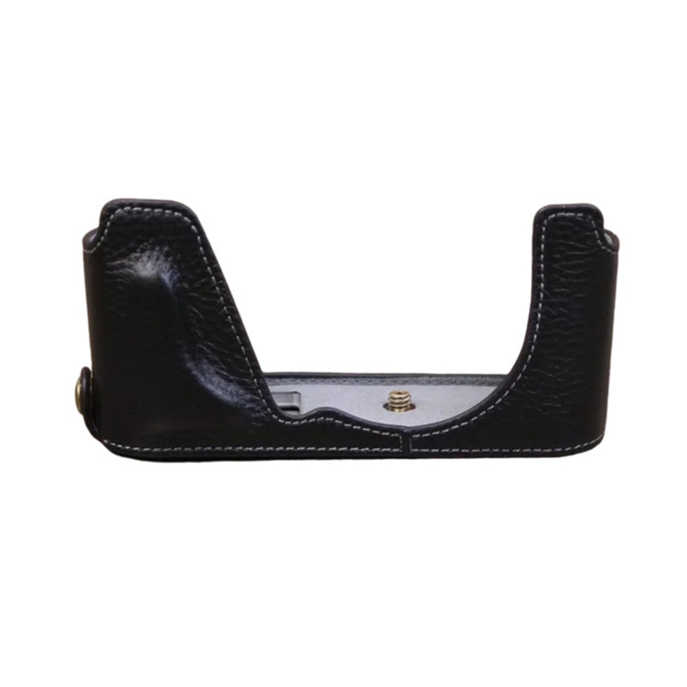 For Leica CL Genuine Leather Half Body Case Battery Opening Protective Cover - Black-1