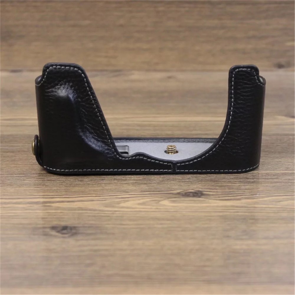 For Leica CL Genuine Leather Half Body Case Battery Opening Protective Cover - Black-2