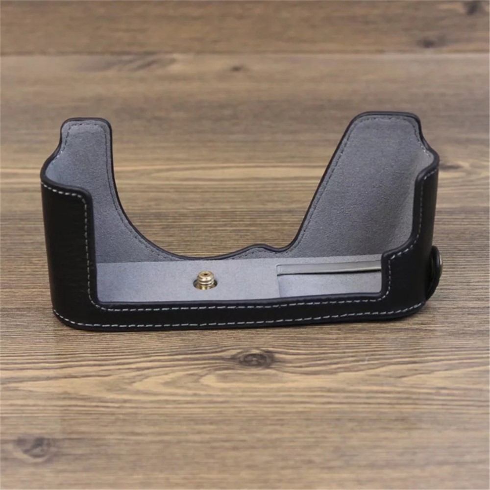 For Leica CL Genuine Leather Half Body Case Battery Opening Protective Cover - Black-3