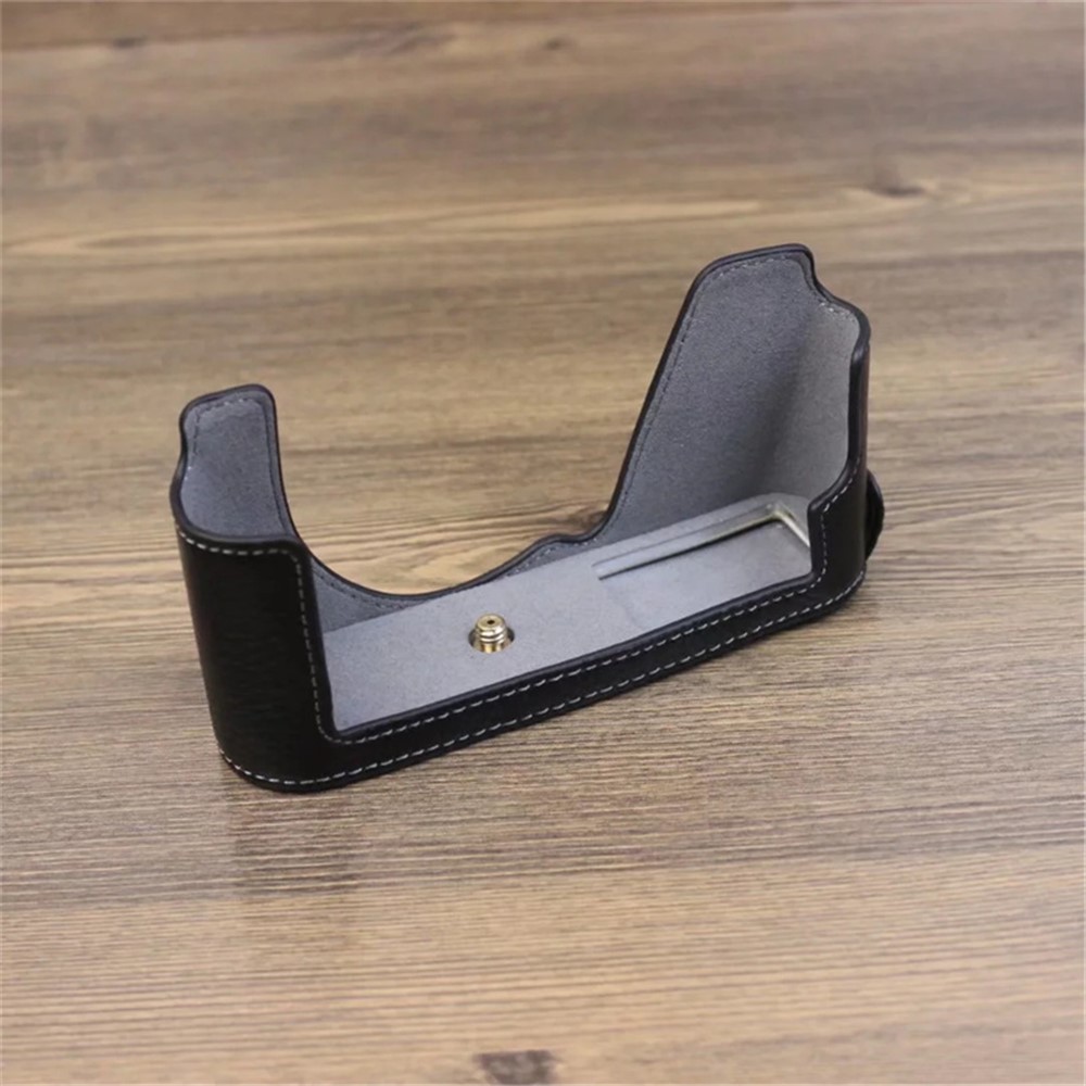 For Leica CL Genuine Leather Half Body Case Battery Opening Protective Cover - Black-4