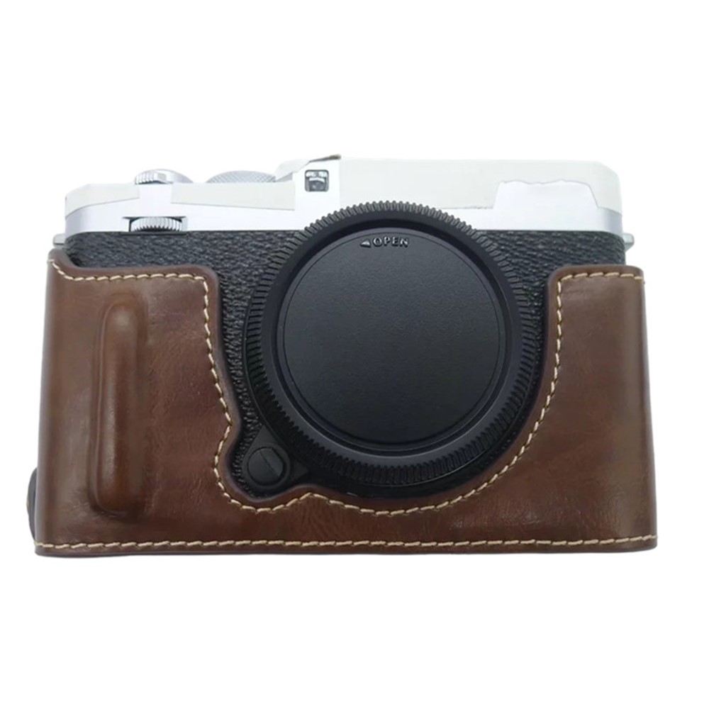 For Fujifilm X-E4 PU Leather Camera Bottom Case Battery Opening Design Protective Half Body Cover - Coffee-1