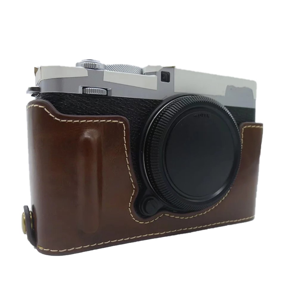 For Fujifilm X-E4 PU Leather Camera Bottom Case Battery Opening Design Protective Half Body Cover - Coffee-2