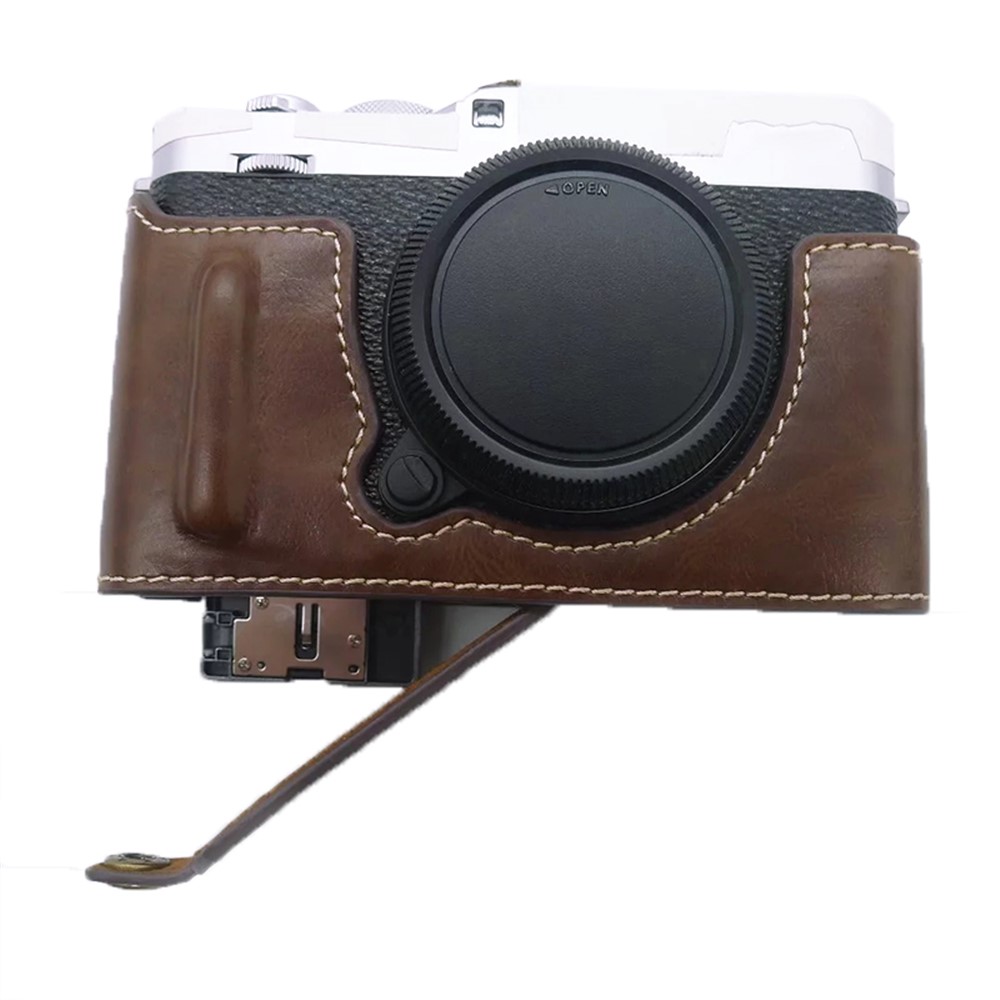 For Fujifilm X-E4 PU Leather Camera Bottom Case Battery Opening Design Protective Half Body Cover - Coffee-3